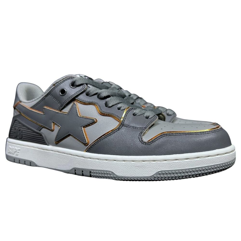 BAPE A Bathing Ape SK8 Sta US 9 Gray Gold Sneakers Streetwear New with Box Tags